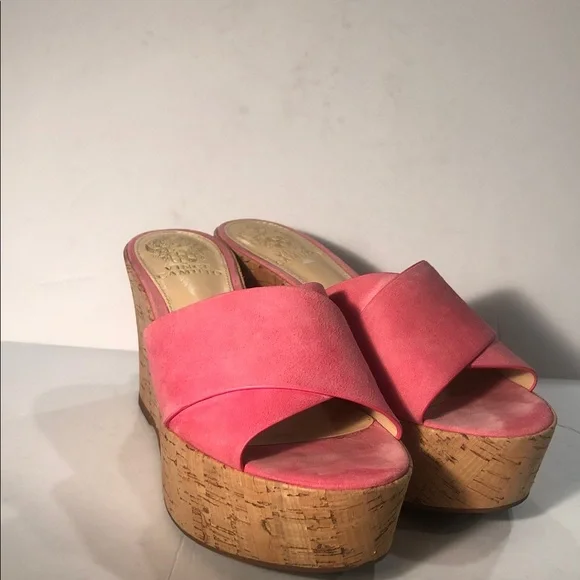 Vince Camuto Kessina Mule Soft Pink Suede Leather Cork Platform Wedge Sandal - Picture 1 of 9